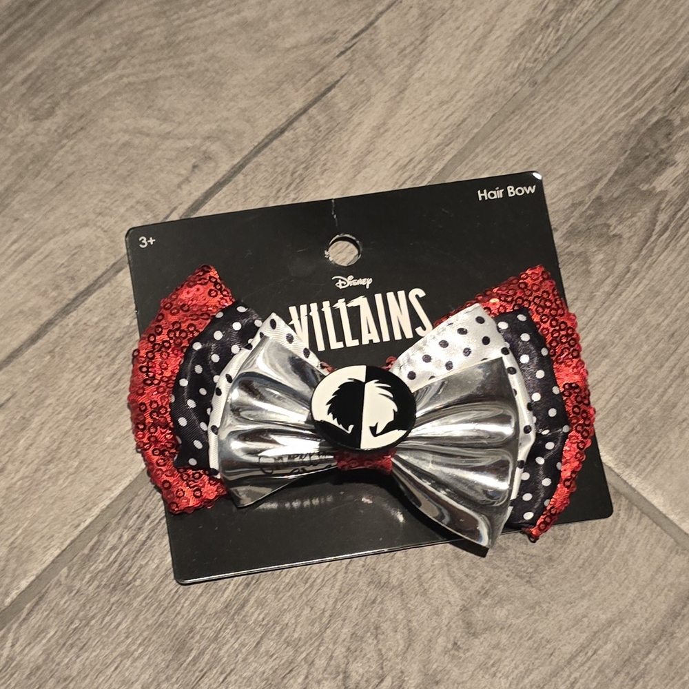 Disney Villains Red and Silver Polka Dot Hair Bow